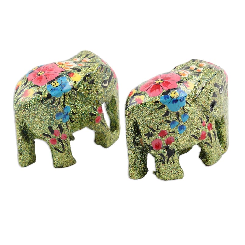 Novica Handmade Festive Green Hand-Painted Papier Mache Figurines