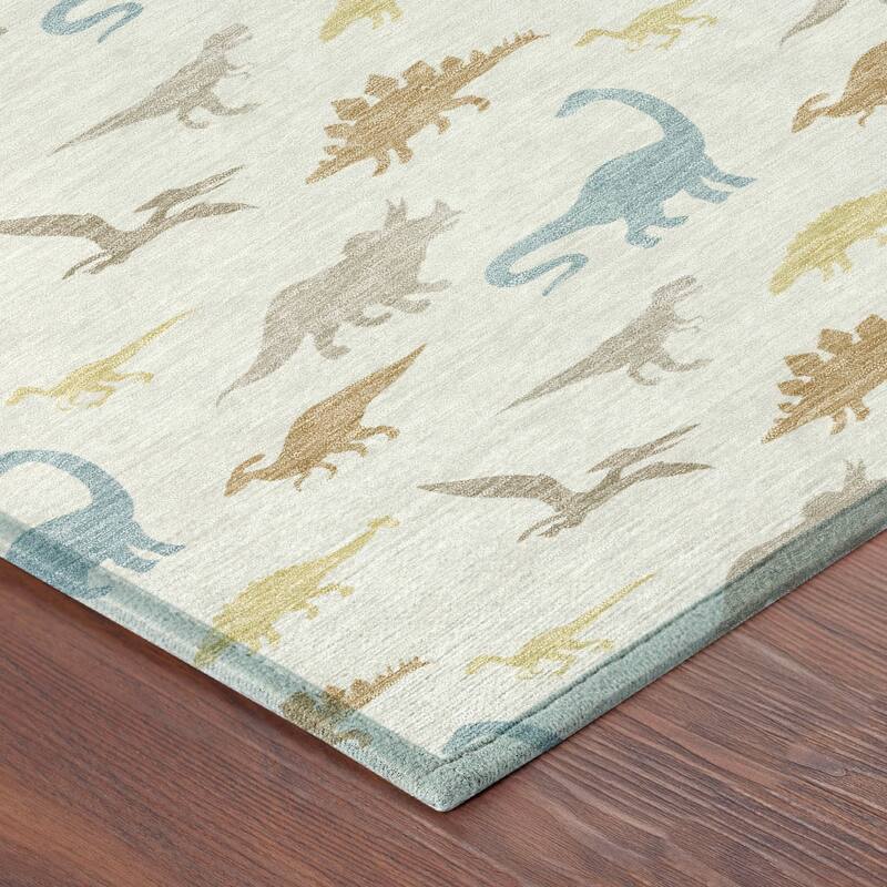 Machine Washable Indoor/ Outdoor Modern Dinosaur Chantille Rug