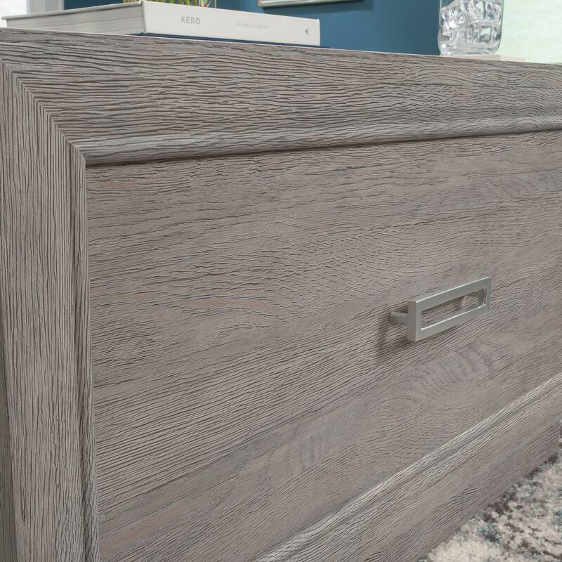 Gray Minimalist Side Table with Drawer and Open Shelf for Living Room Family Room