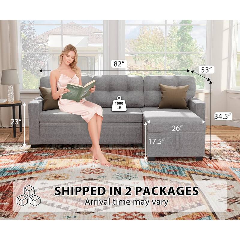 Reversible Sectional Sofa Couch,Sleeper Sofa Bed with Storage Chaise Pull Out Couch Bed for Living Room,Hidden Stroge