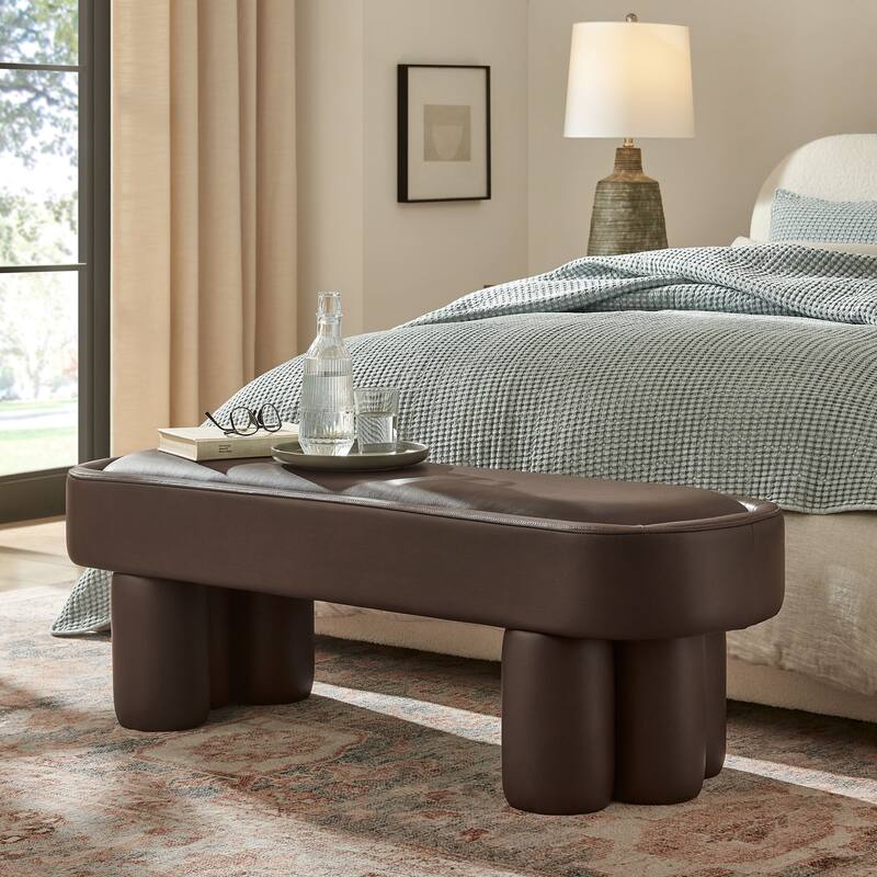 Mossi 52-Inch Oval Vegan Leather Bench - Espresso