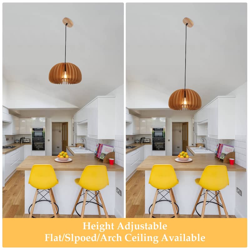 60-Watt 1-Light Brown Pendant Light with Pumpkin Shape for Kitchen Island, Semi Flush Mount Chandelier for Dining Room