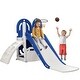 preview thumbnail 8 of 39, 4-in-1 Kids Slide with Climber, Basketball Hoop and Storage Space, Freestanding Outdoor Indoor Slide Playset Blue