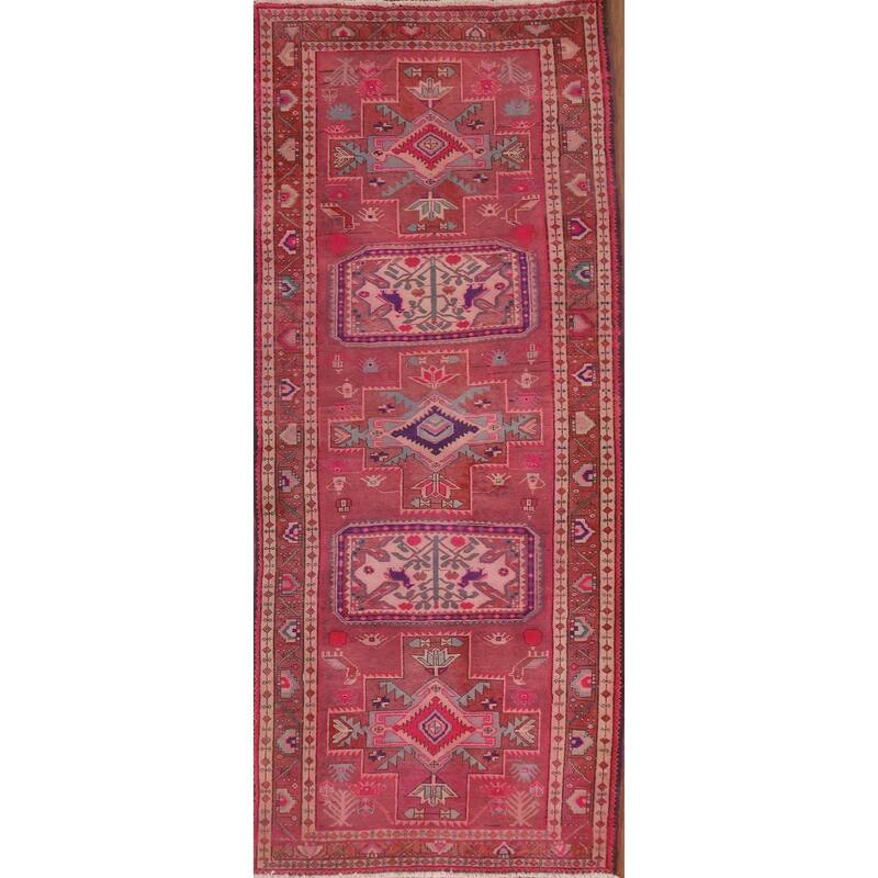 Pink Vintage Ardebil Persian Runner Rug Hand-knotted Wool Carpet - 4'6" x 10'11"