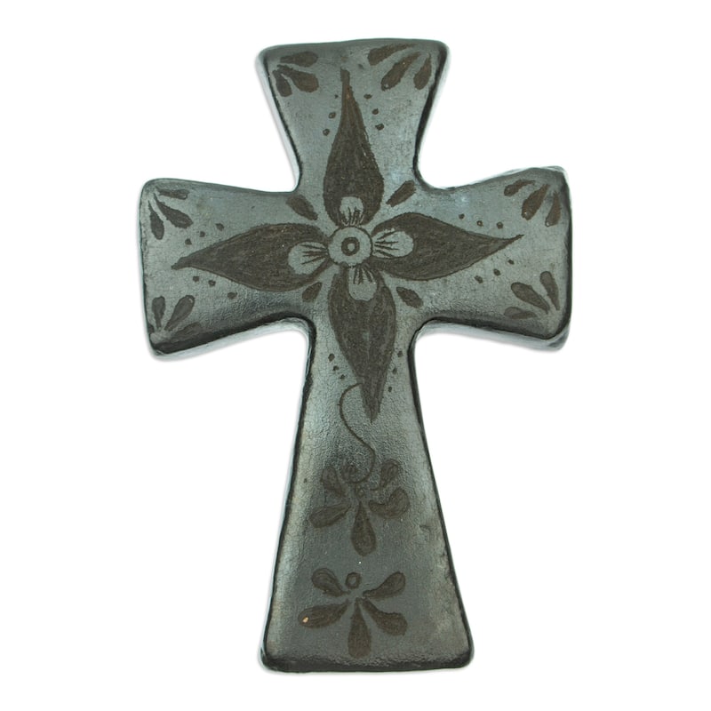 Novica Handmade 'Little Flower Of Luck' Barro Negro Wall Cross
