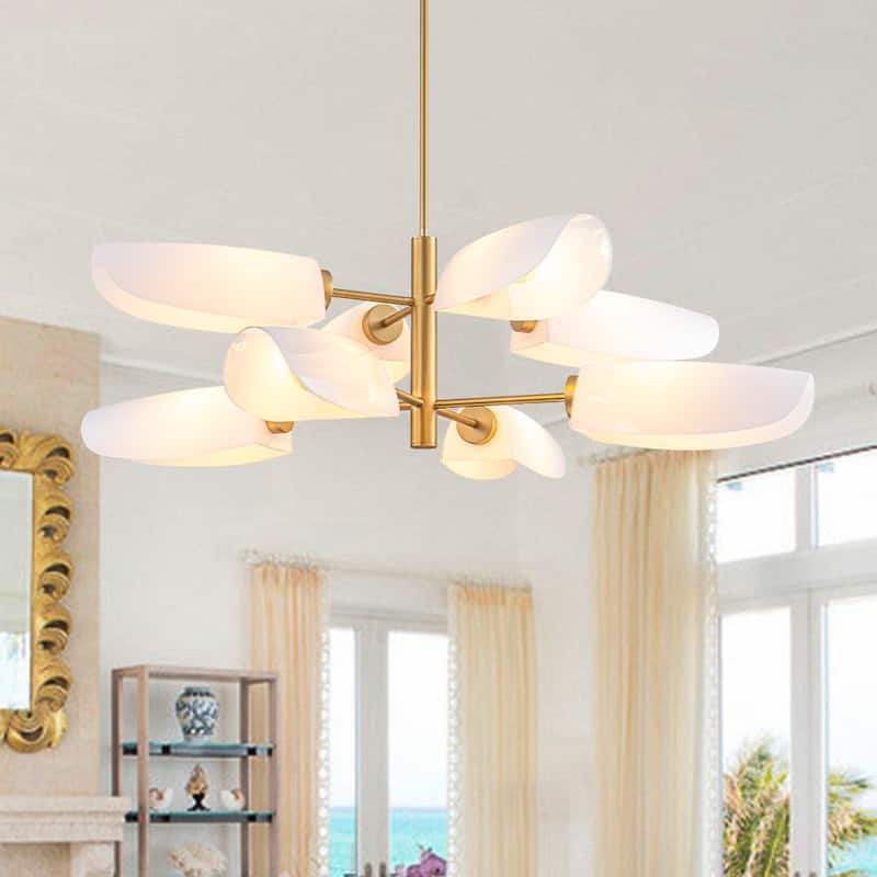 Modern 8-Light Opal Glass Tiered Chandelier - 42.5in