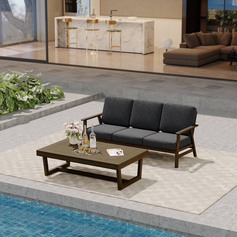 Modern Wood Outdoor Patio Sofa Loveseat with Cushion