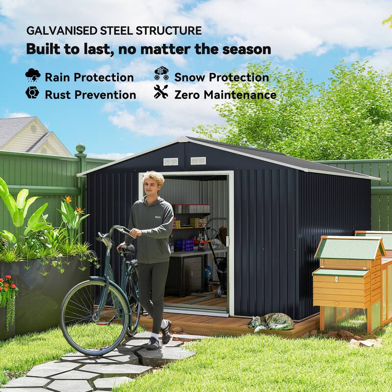 Outsunny 11' x 9' Dark Grey Metal Garden Shed