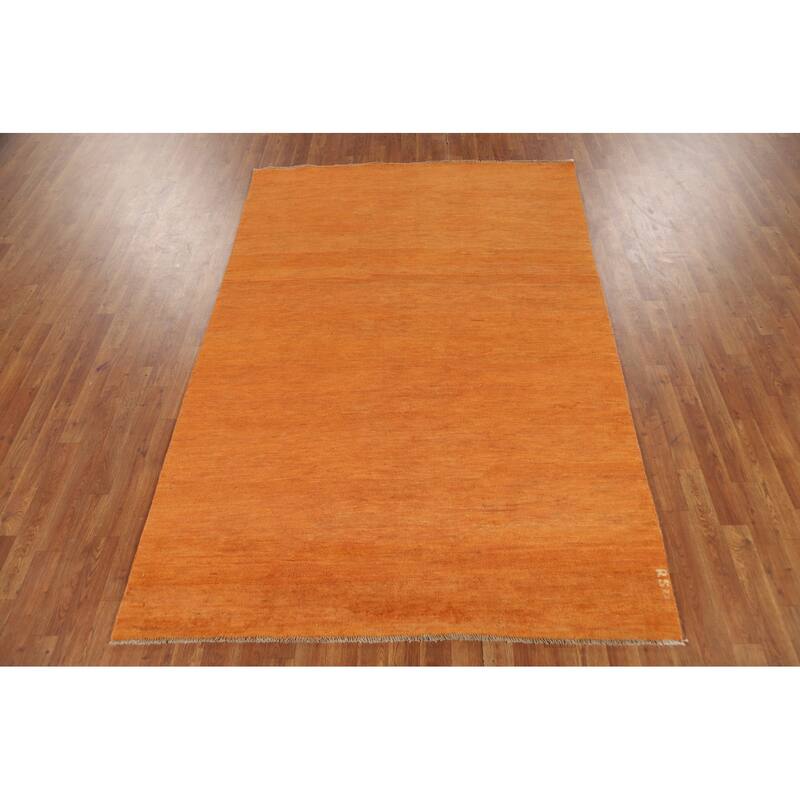 Modern Orange Gabbeh Oriental Area Rug Hand-Knotted Wool Carpet - 5'2" x 7'10"