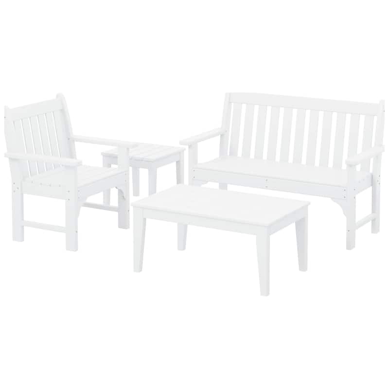 Polytrends Laguna Outdoor Patio 4-Piece Garden Chair and Porch Bench Conversation Set