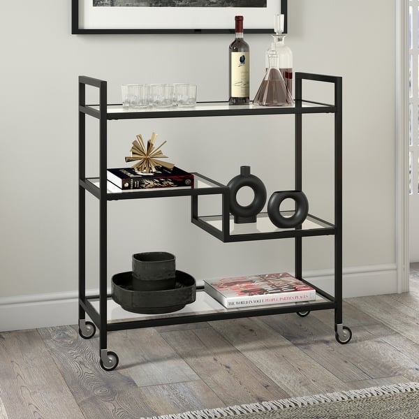 slide 2 of 23, Lovett 33" Wide Rectangular Bar Cart with Glass Shelves Blackened Bronze with Glass Shelf