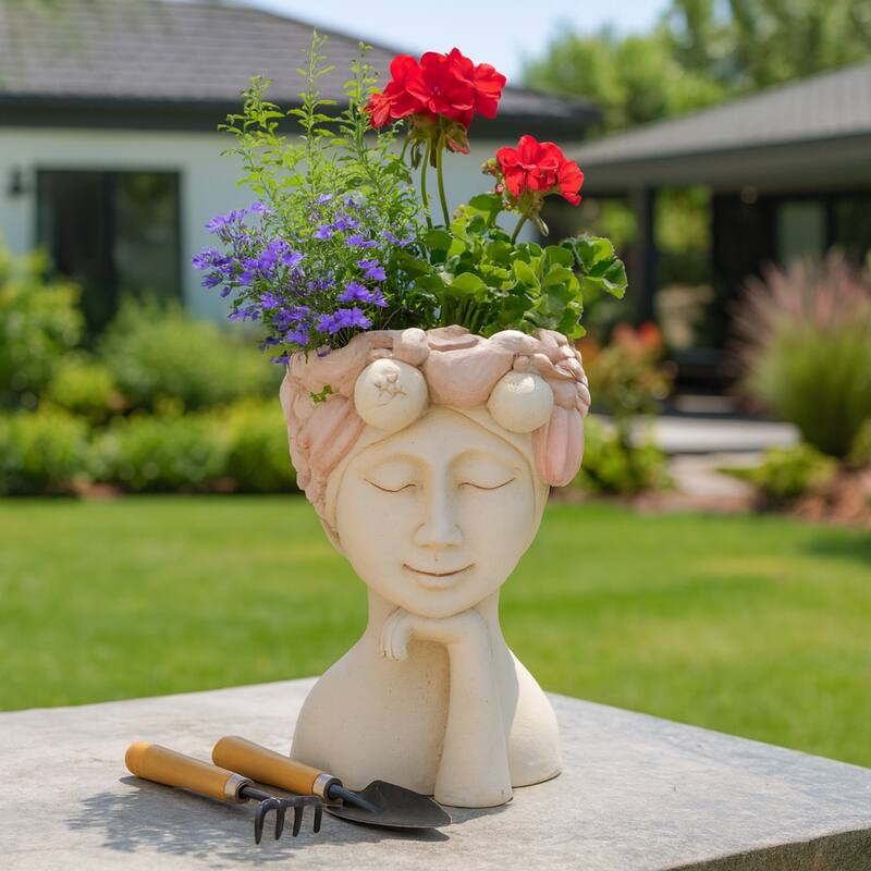 Unique Bust Style Resin Planter or Flower Pot with Crown Detail