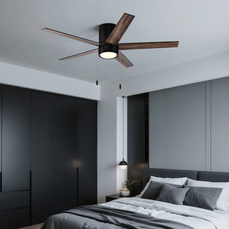 52 in. Indoor Flush Mount Ceiling Fan with 5 Blades & 18W 3CCT LED - 3 Finish Options, Pull Chain Control