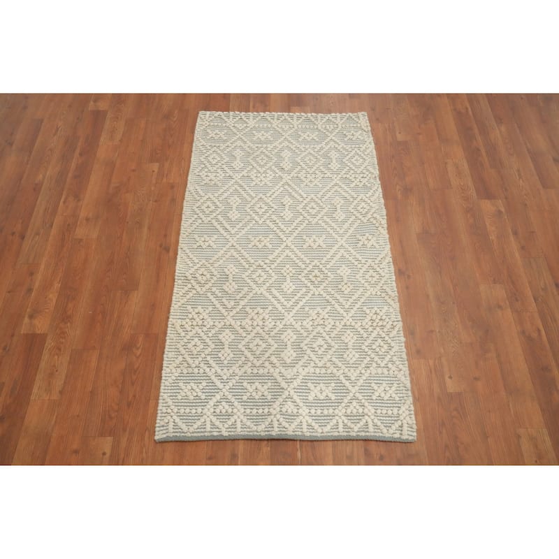 Hand Knotted Oriental 100% Wool Carpet Modern Geometric Beige & Ivories Modern Gotti Design Area Rug - 3' 11'' X 2' 2''