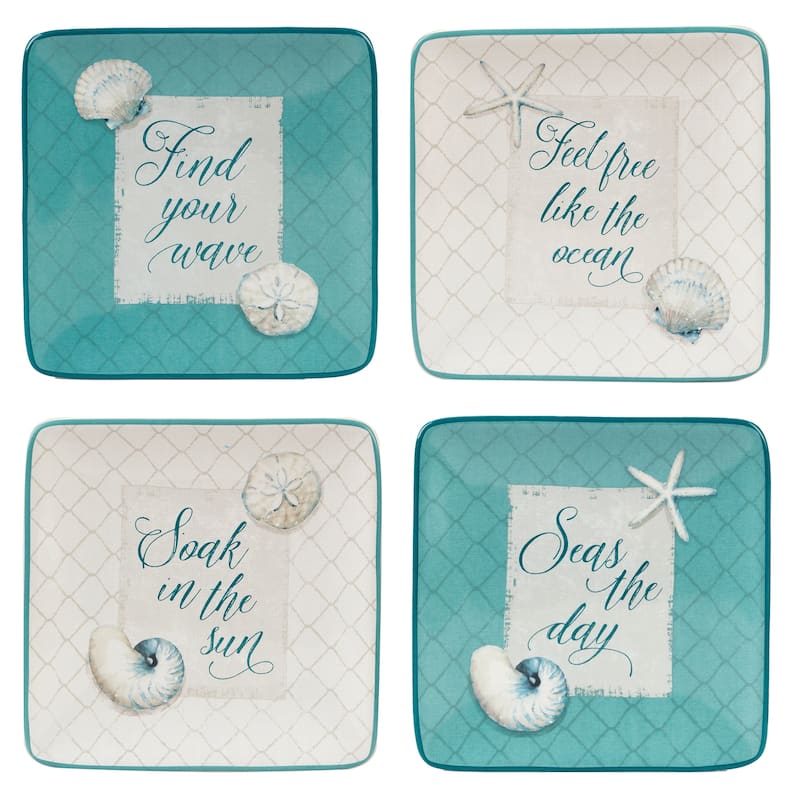Certified International Ocean View Set of 4 Canape Plates - 6" x 6" x 0.5"
