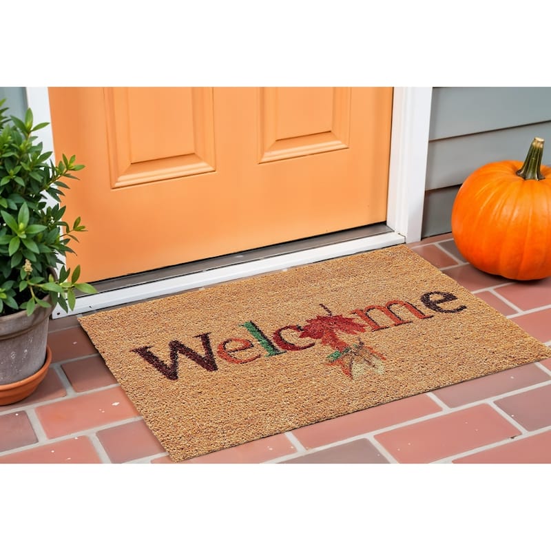 HomeRoots 17" X 29" Natural And Orange Fall Leaves Welcome Coir Outdoor Door Mat - 17' X '29 - 17' X '29