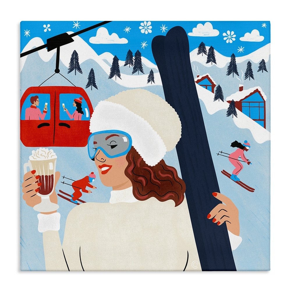 Stupell Sipping Cocoa on Ski Lift Canvas Wall Art Design By Carrie Cantwell