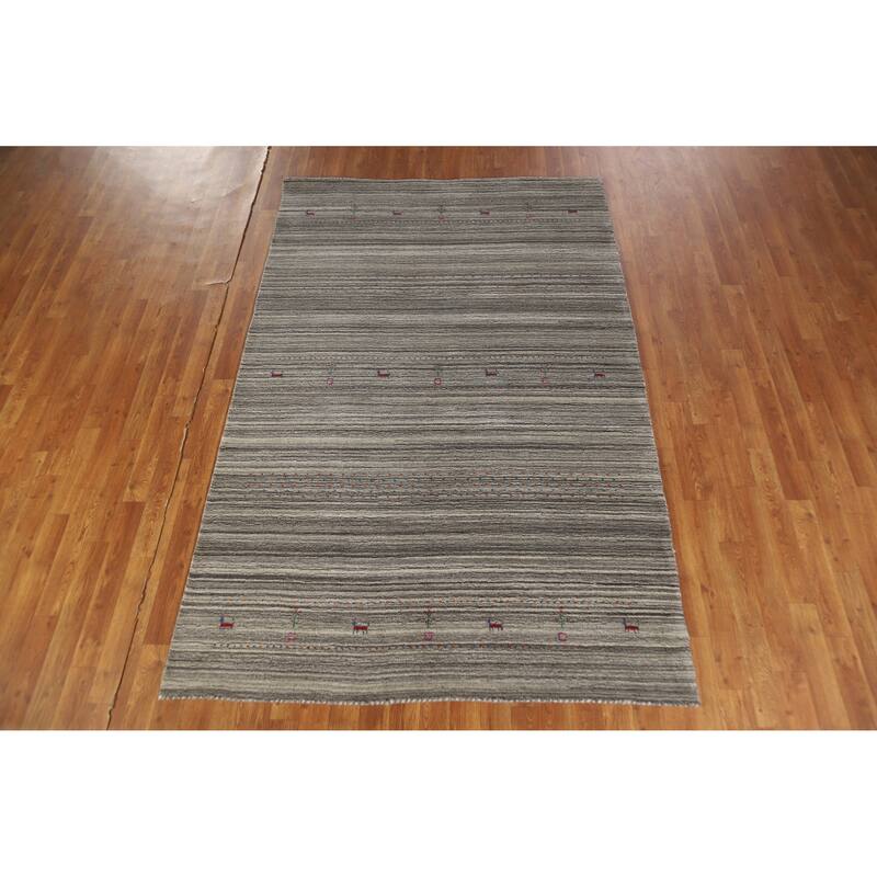 Hand Knotted Oriental 100% Wool Carpet Tribal Tribal Greys & Charcoal Gabbeh Area Rug - 7' 8'' X 5' 0''
