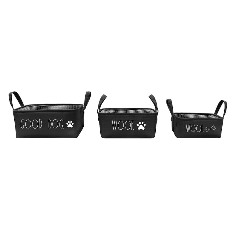 Rae Dunn Set of 3 Pet Storage Baskets - GOOD DOG. WOOF. WOOF.