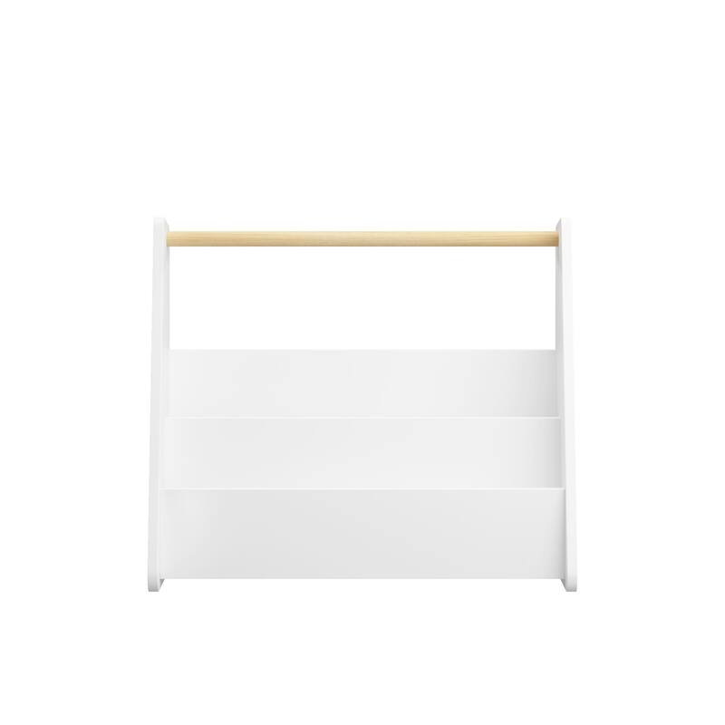 Kids Bookshelf with Wooden Handle, 2-Tier Front-Facing Toddler Bookcase, Portable Children's Book Storage Organizer for Bedroom