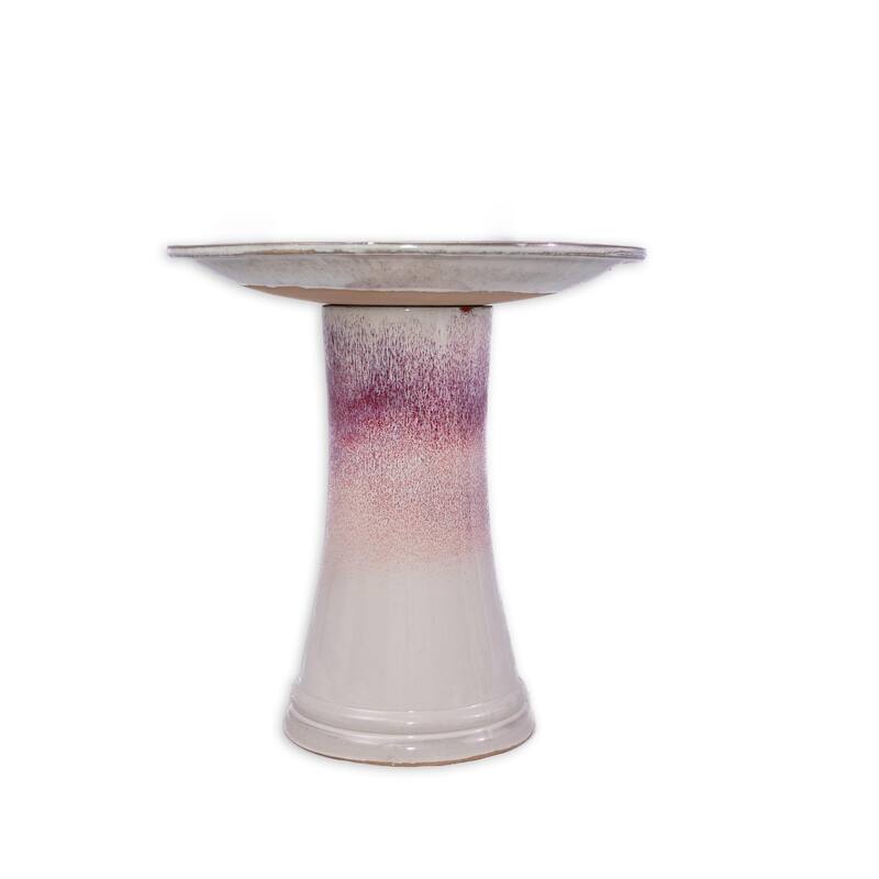 Blush Pink & White Ceramic Birdbath Set of 2 - 18 Inch Weather-Resistant Garden Decor