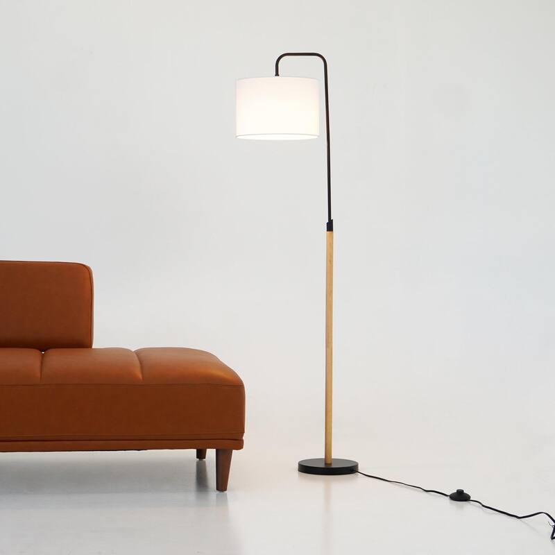 Curved Floor Lamp with Cylindrical Shade - Black
