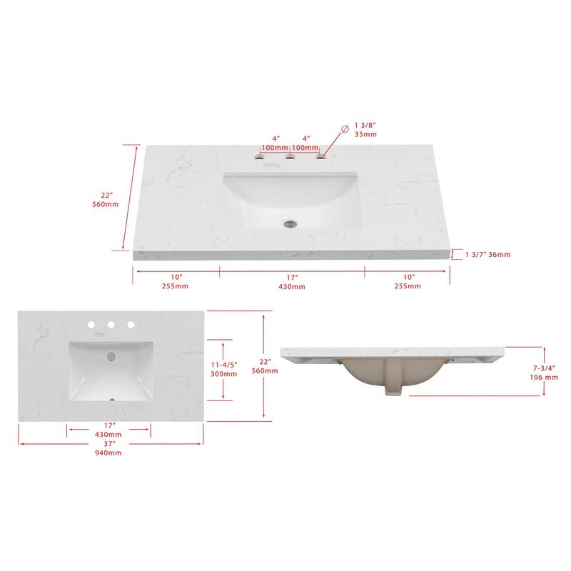 37'' Astoria Bathroom Vanity with Engineered Stone Top - 37 L x 22 D x 34 H