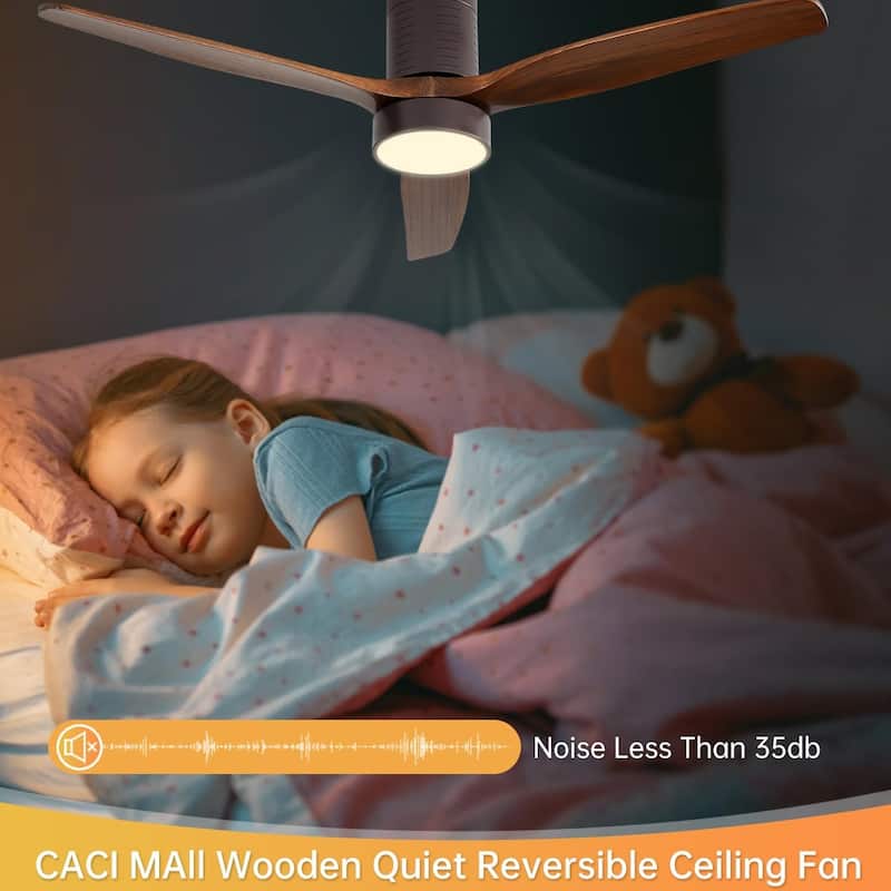52"/60"/48" Noiseless Walnut Wood Ceiling Fan with Remote Control, Integrated Light Optional