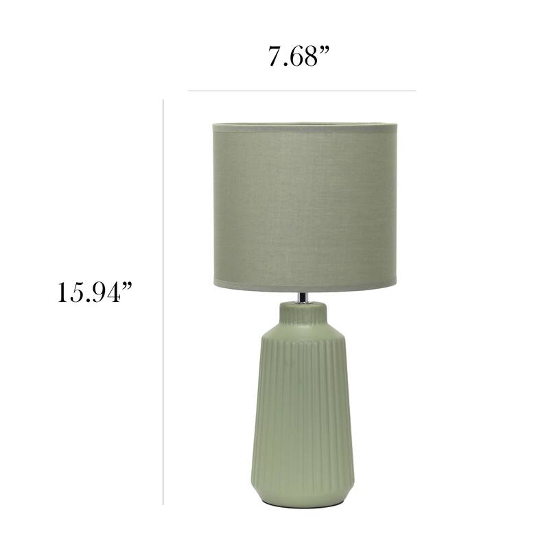Vertical Grooved Ceramic Table Lamp with Drum Shade - 16" - Olive Green