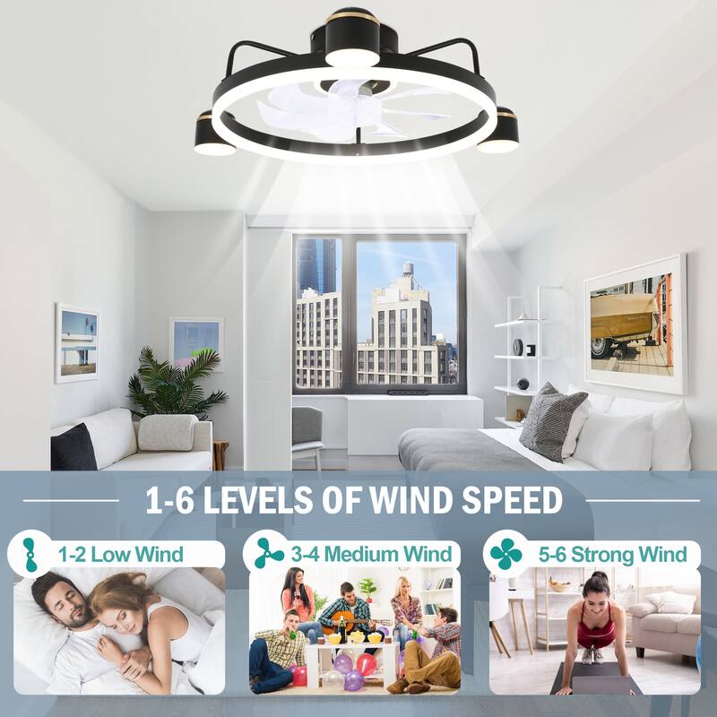 28" Oaks Aura LED Starry Night Smart App Control Low Profile Ceiling Fan Flush Mount Dimmable Lighting