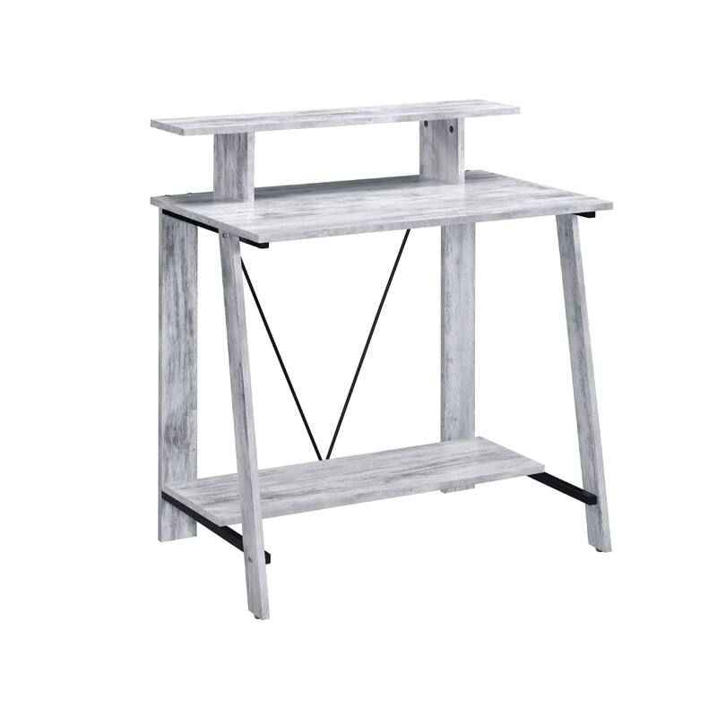 32-Inch Brown Writing Desk with Reversible Metal Base - Antiqued White