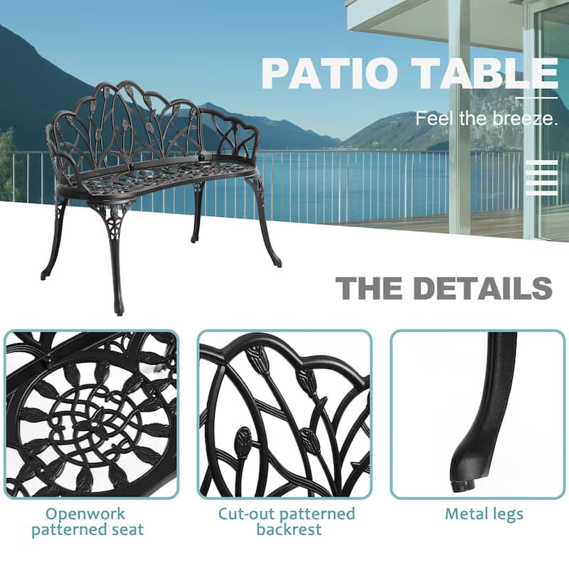 Aluminum 2-Person Classic Outdoor Tulip Garden Bench for Park and Yard