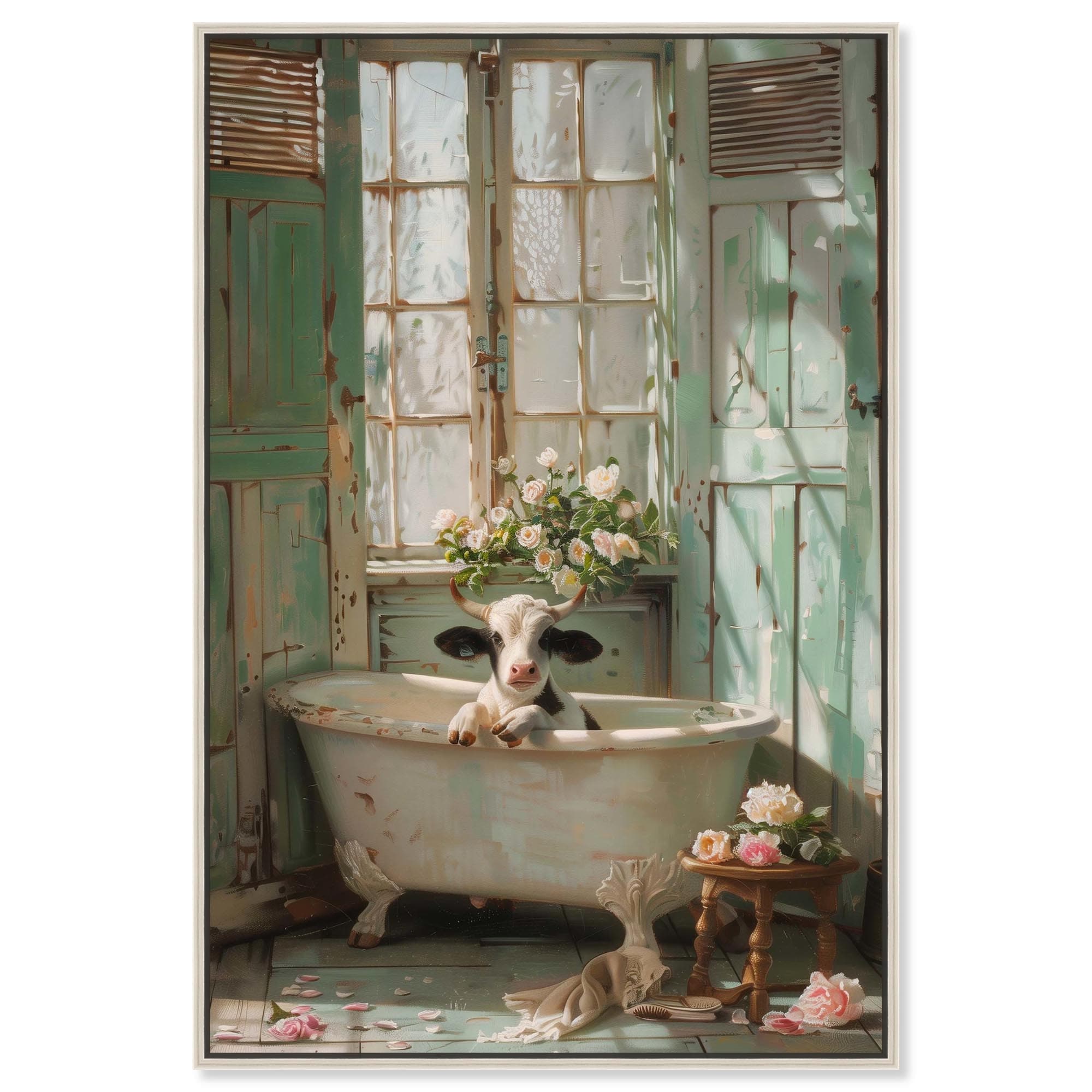 Little Calf Bathroom Canvas Farmhouse Floral Art by Art Remedy