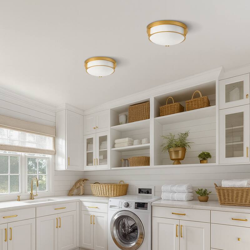 2-Light Black/Gold Glass Ceiling Light - N/A