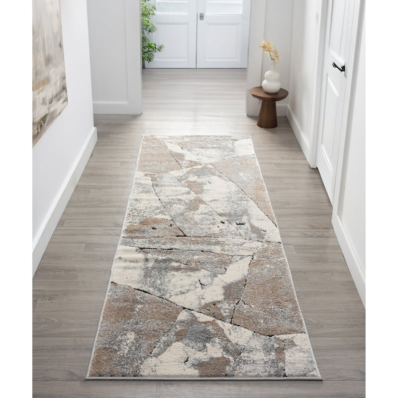 Cascade Collection Geometric Abstract Neutral Area Rug - 7'10 Runner