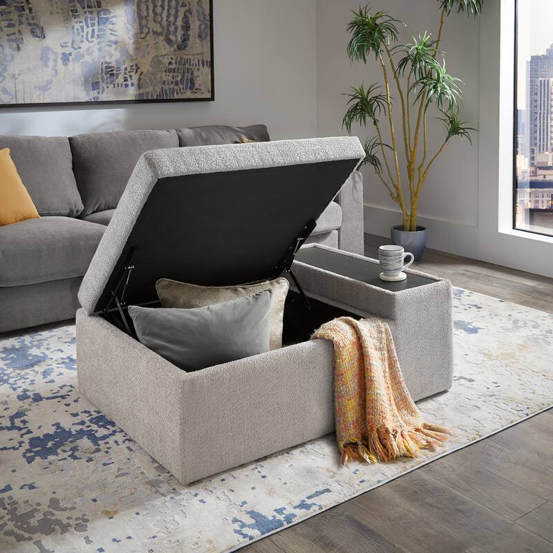 Sebastopol Boucle Fabric Storage Ottoman With Table and Casters by iNSPIRE Q Modern