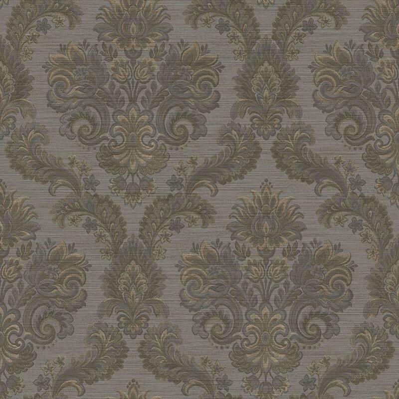 Galerie Wallcoverings Ornamenta Collection Floral Damask Matte Finish Vinyl on Non-woven Wallpaper Roll - 33-feet long x 21-inches wide - Grey