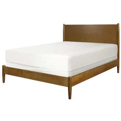 Rustic Ranch Queen Platform Bed with Headboard - Low Profile Wood Bed Frame, Acorn Finish, 85.25"