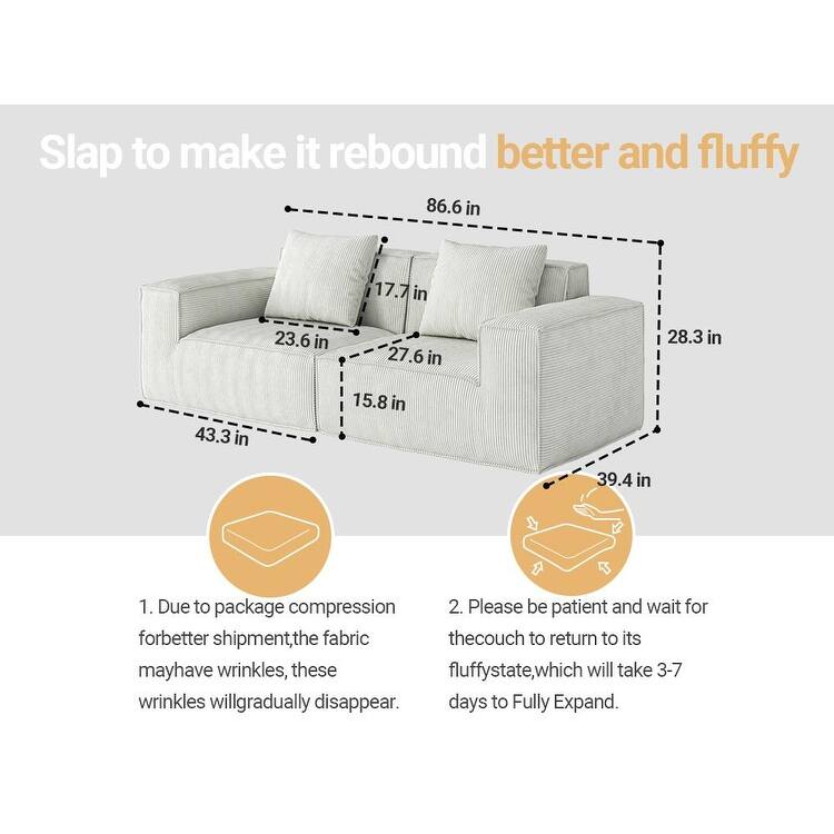 86.6″ Foam 3-Seater Block Sofa with Wide Seats & Washable Cover