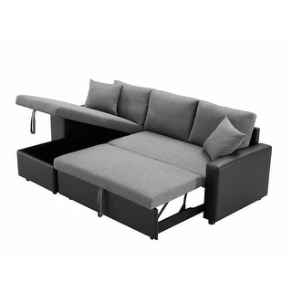 Fabric Sofa PU Reversible Sleeper Sectional Sofa with Storage Chaise ...