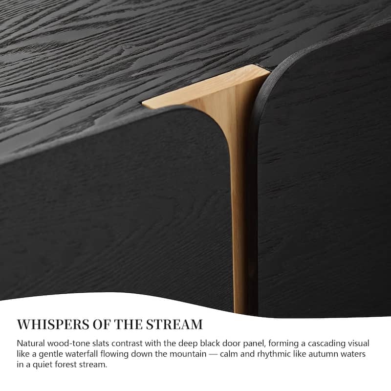 78.74" Modern TV Stands, Black Wood Texture, with 4 Large Cabinets for Storage
