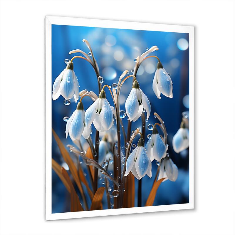 Designart "Winter Snowdrop Flower Photography I" Snowdrops Framed Wall Art Living Room