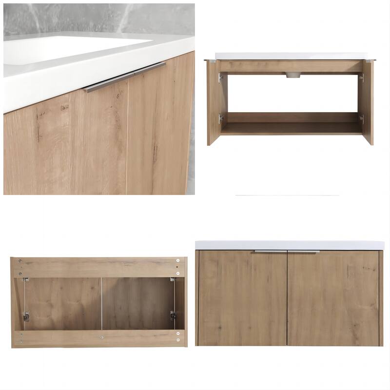 24/30/36 Inch Wall Mounted Single Bathroom Vanity with Resin Vanity Top in Walnut / Oak