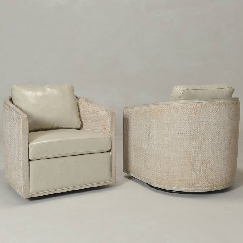 KINWELL 31"W Oak Frame Upholstered Swivel Barrel Armchair