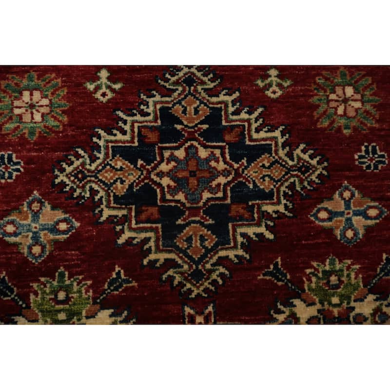 Hand Knotted Oriental 100% Wool Carpet Traditional Tribal Red Super Kazak Area Rug - 5' 0'' X 2' 11''