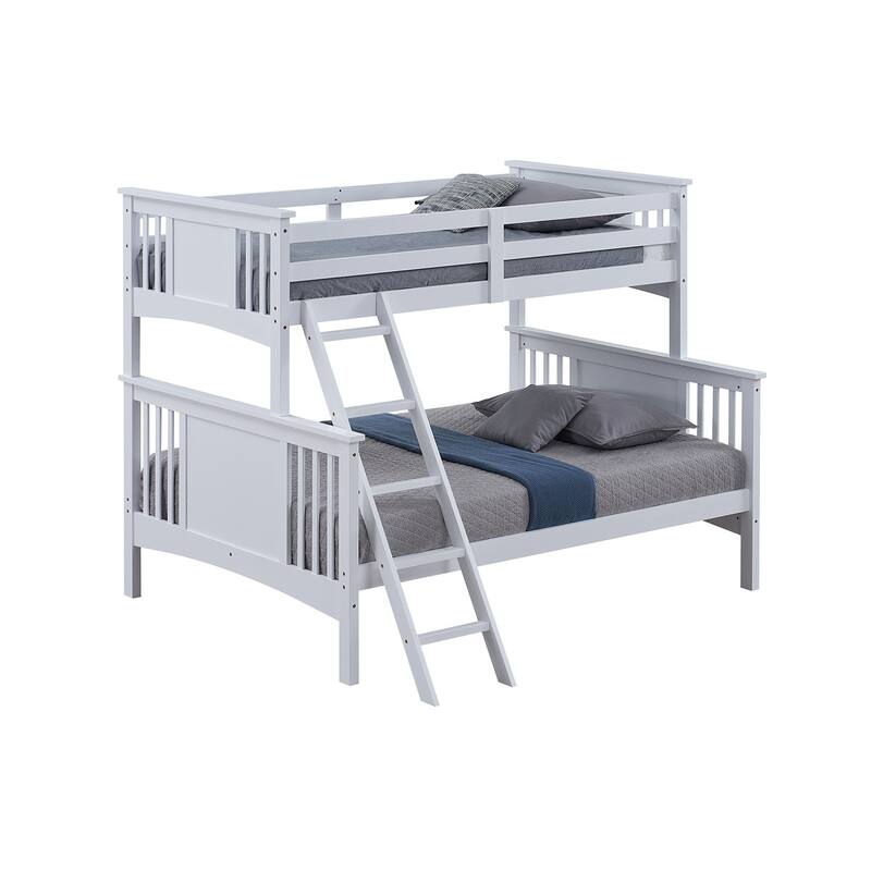 Modern Twin Over Full Bunk Bed with Ladder in White Finish