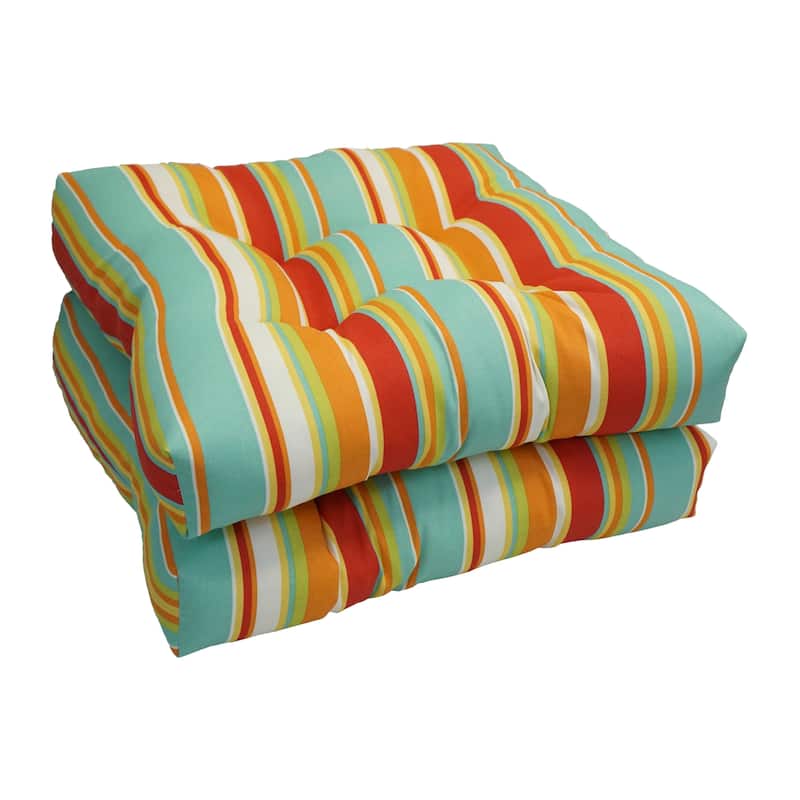 19-inch Square Tufted Indoor/Outdoor Chair Cushions (Set of 1, 2, or 4) - Set of 2 - Benjamin Breeze