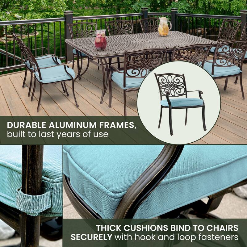 Hanover Traditions 11-Piece Dining Set in Blue with Ten Stationary Dining Chairs and an Extra-Long Dining Table