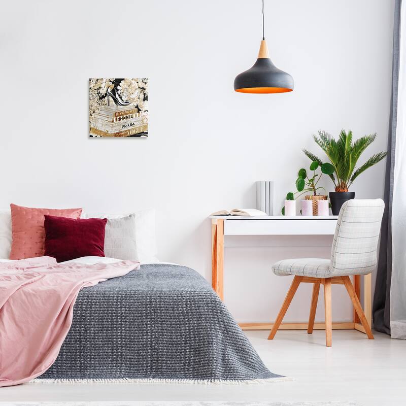 Stupell Fashion Heels and Books Black Gold Designer Details Canvas Wall Art