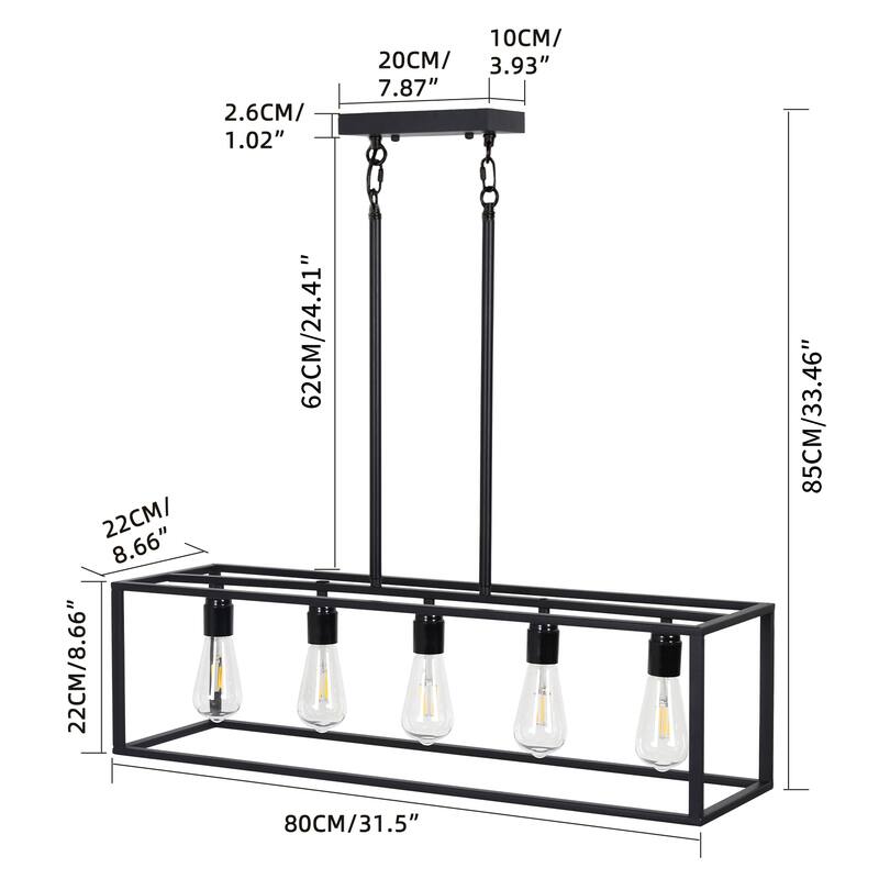 5-Light Industrial Ceiling Chandelier Light Kitchen Island Pendant - 31.5” W x 30.12” H